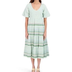 Roller Rabbit
Murello Mabel Embroidered Stripe Cotton Tiered Midi Trapeze Dress